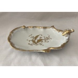 Vintage Lefton Bone China Gold Leaves Hand Painted Trinket Dish #5763